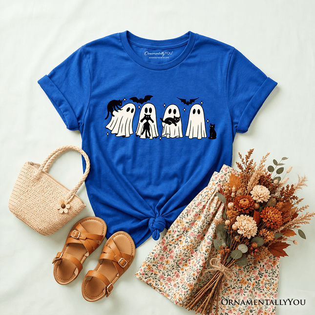 Kids Ghosts and Cats Spooky T-Shirt, Whimsical Halloween Tee for Youth