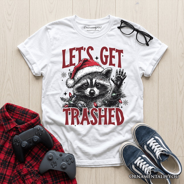Kids Let's Get Trashed Christmas Raccoon T-Shirt, Funny Youth Tee