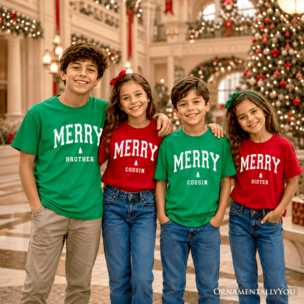 Kids Merry Brother Retro Christmas T-Shirt, Matching Family Holiday Youth Tee