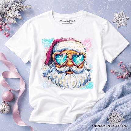 Kids Merry Christmas Santa Sunglasses Christmas T-Shirt, Funky Retro Holiday Youth Tee
