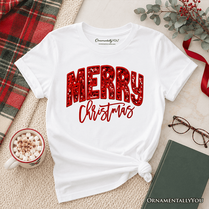 Kids Merry Christmas Sequin T-Shirt, Bold Red Glitter Youth Tee for Festive Holiday Season