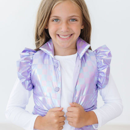 Lavender Haze Checker Puffer Vest - Dashing Nova