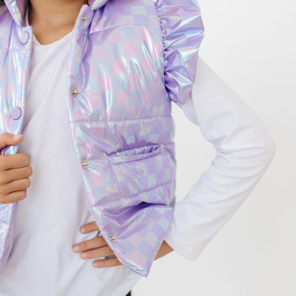 Lavender Haze Checker Puffer Vest - Dashing Nova