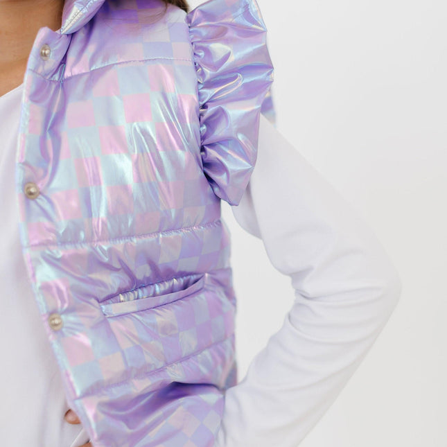 Lavender Haze Checker Puffer Vest - Dashing Nova