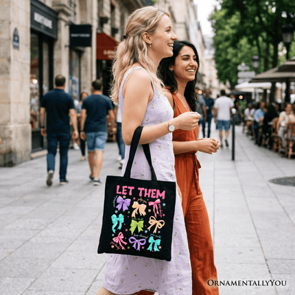 Let Them Coquette Bow Motivational Tote Bag, Inspirational Mental Health Gift Shopper