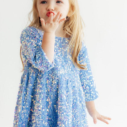 Light Blue Velvet Sequin Dress - Dashing Nova