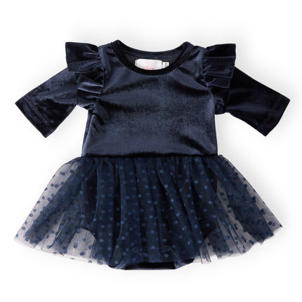 Light Navy Velvet Tutu Bodysuit - Dashing Nova