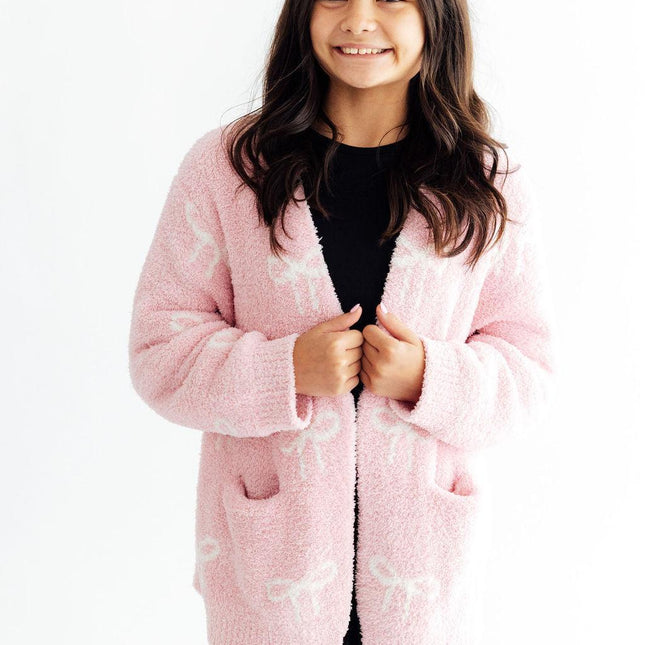 Light Pink/Coconut Bow Cozy Cardigan - Dashing Nova