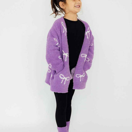 Lilac/Coconut Bow Cozy Cardigan