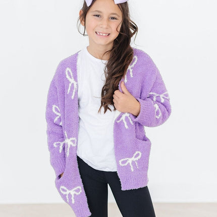 Lilac/Coconut Bow Cozy Cardigan - Dashing Nova