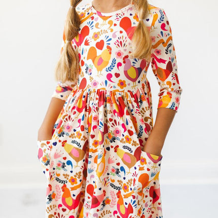 Little Red Hen 3/4 Sleeve Pocket Twirl Dress - Dashing Nova