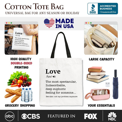 Love Not My Problem Anymore Definition Canvas Tote Bag, Sarcastic Gift Shopper for Exes