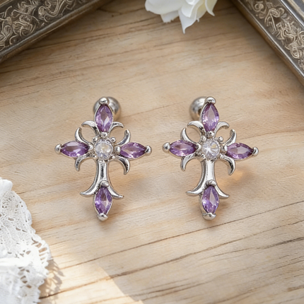 Light Luxury Copper Zircon Cross Earrings