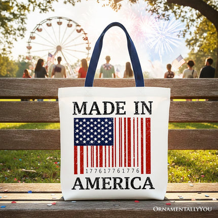 Made In America Bar Code Flag Tote Bag, Patriotic 1776 USA 250th Anniversary Gift Shopper