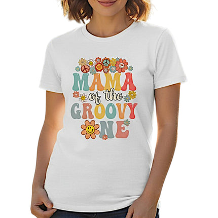 Mama Of The Groovy One T-Shirt Lightweight Cotton Women's Graphic Top Mother Apparel