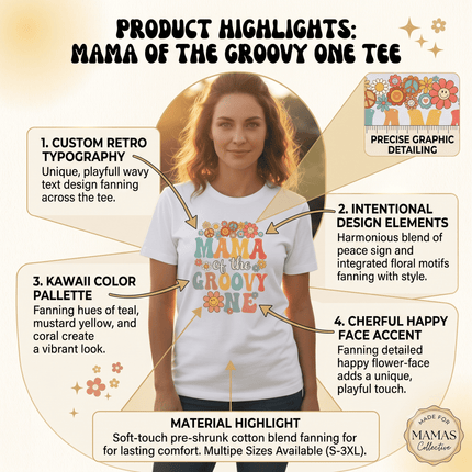 Mama Of The Groovy One T-Shirt Lightweight Cotton Women's Graphic Top Mother Apparel