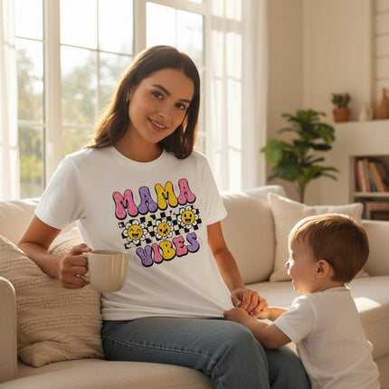 Mama Vibes Graphic T-Shirt 100% Ring - Spun Cotton Crewneck Short Sleeve