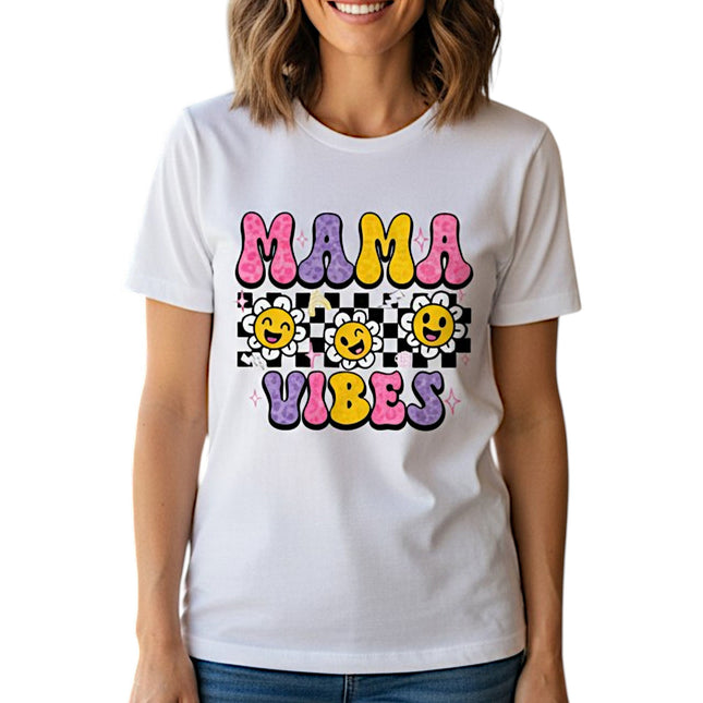 Mama Vibes Graphic T-Shirt 100% Ring - Spun Cotton Crewneck Short Sleeve