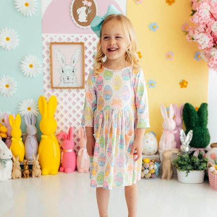 Egg-stra Cute 3/4 Sleeve Pocket Twirl Dress