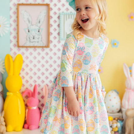 Egg-stra Cute 3/4 Sleeve Pocket Twirl Dress