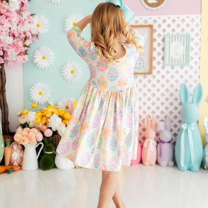 Egg-stra Cute 3/4 Sleeve Pocket Twirl Dress