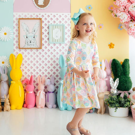 Egg-stra Cute 3/4 Sleeve Pocket Twirl Dress