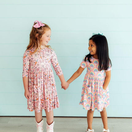 Springtime Bunnies 3/4 Sleeve Pocket Twirl Dress