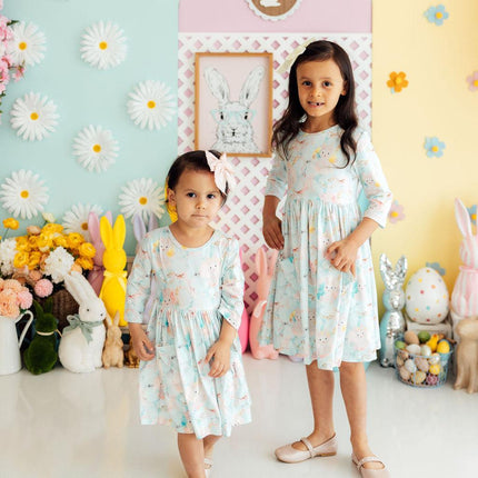 Bunny Dreams 3/4 Sleeve Pocket Twirl Dress