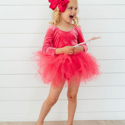 Magenta Velvet L/S Tutu Leotard