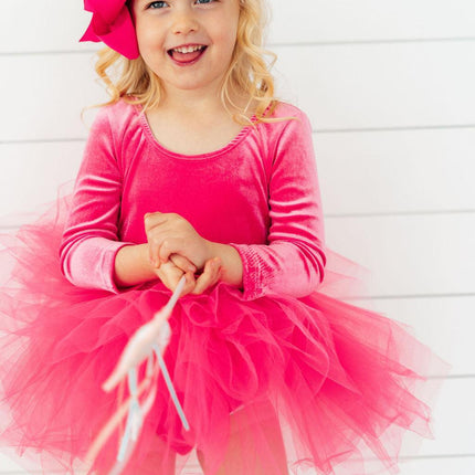 Magenta Velvet L/S Tutu Leotard
