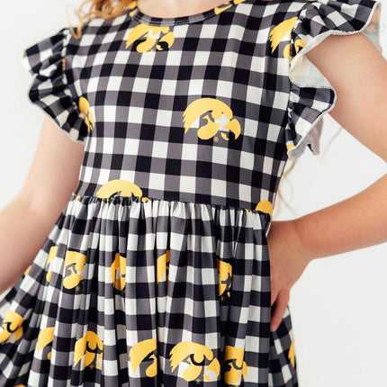 Iowa Plaid Tigerhawk Flutter Twirl Dress