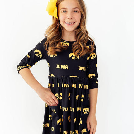 Iowa Black Tigerhawk 3/4 Sleeve Pocket Twirl Dress