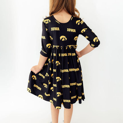 Iowa Black Tigerhawk 3/4 Sleeve Pocket Twirl Dress