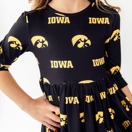 Iowa Black Tigerhawk 3/4 Sleeve Pocket Twirl Dress