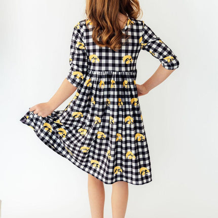 Iowa Plaid Tigerhawk 3/4 Sleeve Pocket Twirl Dress