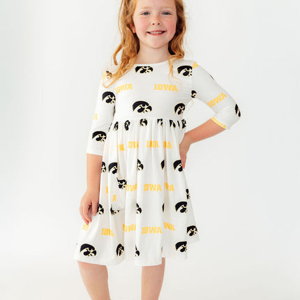 Iowa White Tigerhawk 3/4 Sleeve Pocket Twirl Dress