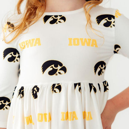 Iowa White Tigerhawk 3/4 Sleeve Pocket Twirl Dress