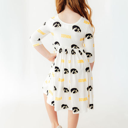 Iowa White Tigerhawk 3/4 Sleeve Pocket Twirl Dress