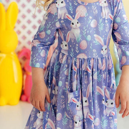 Beautiful Bunnies 3/4 Sleeve Pocket Twirl Dress