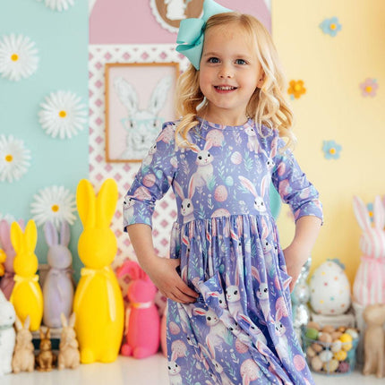Beautiful Bunnies 3/4 Sleeve Pocket Twirl Dress