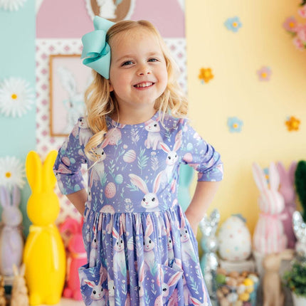 Beautiful Bunnies 3/4 Sleeve Pocket Twirl Dress