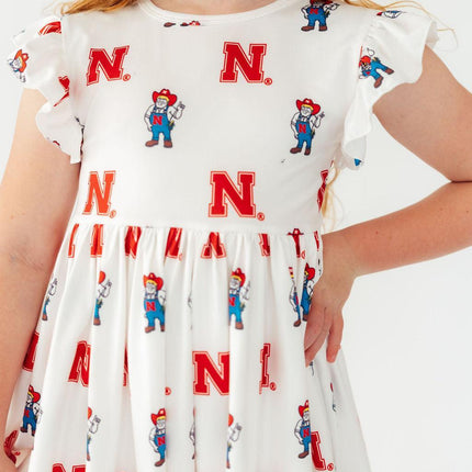 Nebraska White Herbie Husker Flutter Twirl Dress