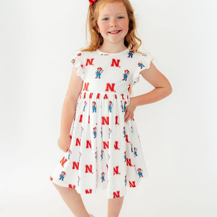 Nebraska White Herbie Husker Flutter Twirl Dress