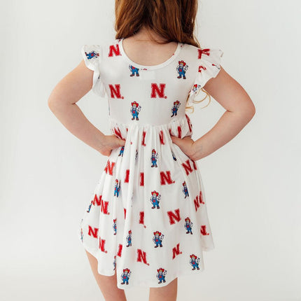 Nebraska White Herbie Husker Flutter Twirl Dress
