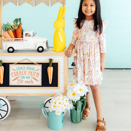 Carrot Cutie 3/4 Sleeve Ruffle Twirl Dress