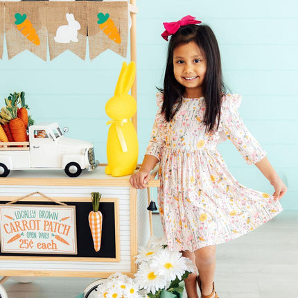 Carrot Cutie 3/4 Sleeve Ruffle Twirl Dress