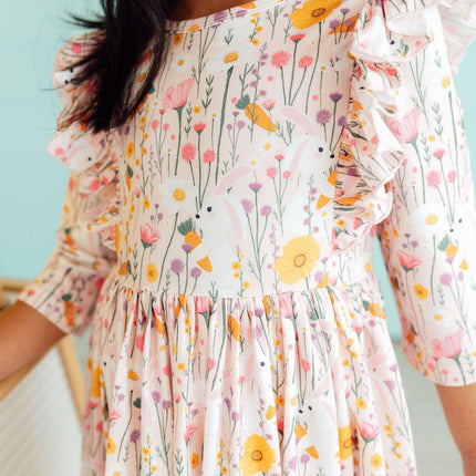 Carrot Cutie 3/4 Sleeve Ruffle Twirl Dress