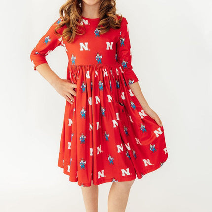Nebraska Red Herbie Husker 3/4 Sleeve Pocket Twirl Dress