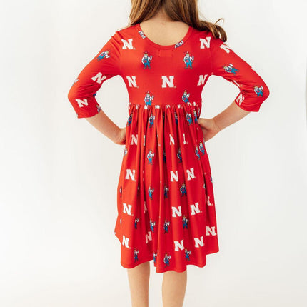 Nebraska Red Herbie Husker 3/4 Sleeve Pocket Twirl Dress
