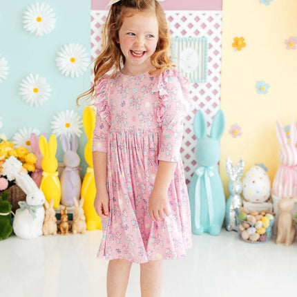 Little Bow Peeps 3/4 Sleeve Ruffle Twirl Dress